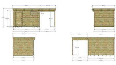 ABRI DE JARDIN bois Pin autoclave 27mm - 5,44x2,64m / 14,4m2 - Bac acier - Plancher bois