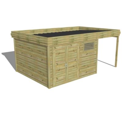 ABRI DE JARDIN bois Pin autoclave 27mm - 5,44x3,44m / 18,7m2 - Bac acier - Abri Français