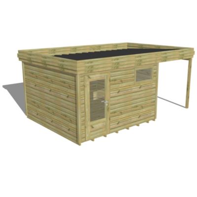 ABRI DE JARDIN bois Pin autoclave 27mm - 5,44x3,44m / 18,7m2 - Bac acier - Plancher bois