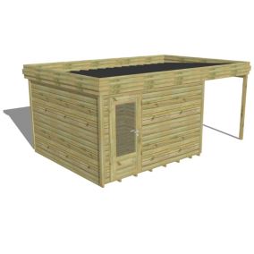 ABRI DE JARDIN bois Pin autoclave 27mm - 5,44x3,44m / 18,7m2 - Bac acier - Plancher bois