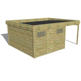 ABRI DE JARDIN bois Pin autoclave 27mm - 5,44x4,34m / 23,6m2 - Bac acier - Abri Français