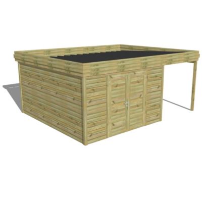 ABRI DE JARDIN bois Pin autoclave 27mm - 5,44x4,34m / 23,6m2 - Bac acier - Abri Français