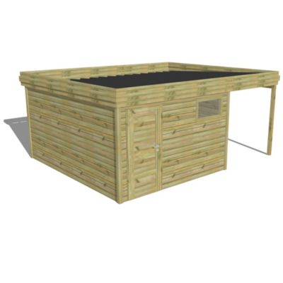 ABRI DE JARDIN bois Pin autoclave 27mm - 5,44x4,34m / 23,6m2 - Bac acier - Abri Français