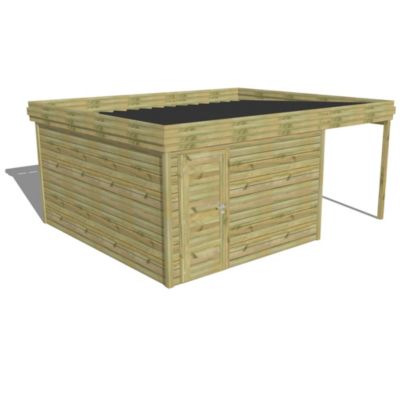 ABRI DE JARDIN bois Pin autoclave 27mm - 5,44x4,34m / 23,6m2 - Bac acier - Abri Français