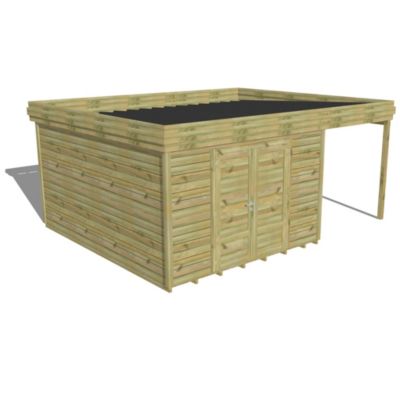 ABRI DE JARDIN bois Pin autoclave 27mm - 5,44x4,34m / 23,6m2 - Bac acier - Plancher bois