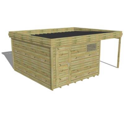 ABRI DE JARDIN bois Pin autoclave 27mm - 5,44x4,34m / 23,6m2 - Bac acier - Plancher bois