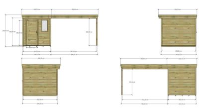 ABRI DE JARDIN bois Pin autoclave 27mm - 5,64x2,64m / 14,9m2 - Bac acier - Plancher bois