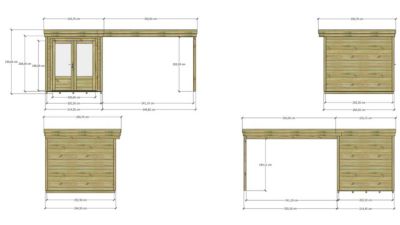 ABRI DE JARDIN bois Pin autoclave 27mm - 5,64x2,64m / 14,9m2 - Bac acier - Plancher bois