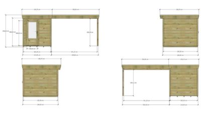 ABRI DE JARDIN bois Pin autoclave 27mm - 5,64x2,64m / 14,9m2 - Bac acier - Plancher bois