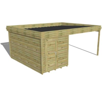 ABRI DE JARDIN bois Pin autoclave 27mm - 5,64x4,34m / 24,5m2 - Bac acier - Plancher bois