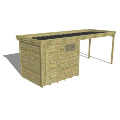 ABRI DE JARDIN bois Pin autoclave 27mm - 6,14x2,14m / 13,1m2 - Bac acier - Plancher bois