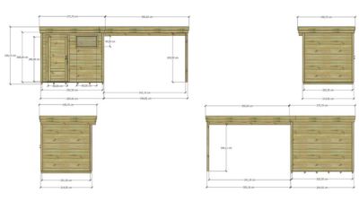 ABRI DE JARDIN bois Pin autoclave 27mm - 6,14x2,14m / 13,1m2 - Bac acier - Plancher bois