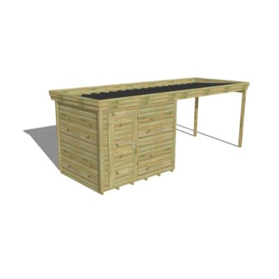 ABRI DE JARDIN bois Pin autoclave 27mm - 6,14x2,14m / 13,1m2 - Bac acier - Plancher bois