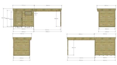 ABRI DE JARDIN bois Pin autoclave 27mm - 6,14x2,14m / 13,1m2 - Bac acier - Plancher bois