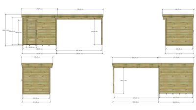 ABRI DE JARDIN bois Pin autoclave 27mm - 6,14x2,14m / 13,1m2 - Bac acier - Plancher bois