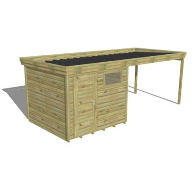 ABRI DE JARDIN bois Pin autoclave 27mm - 6,14x2,64m / 16,2m2 - Bac acier - Plancher bois