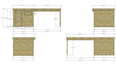 ABRI DE JARDIN bois Pin autoclave 27mm - 6,14x2,64m / 16,2m2 - Bac acier - Plancher bois