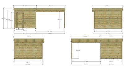 ABRI DE JARDIN bois Pin autoclave 27mm - 6,14x3,44m / 21,1m2 - Bac acier - Plancher bois