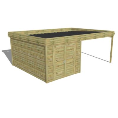 ABRI DE JARDIN bois Pin autoclave 27mm - 6,14x4,34m / 26,7m2 - Bac acier - Abri Français