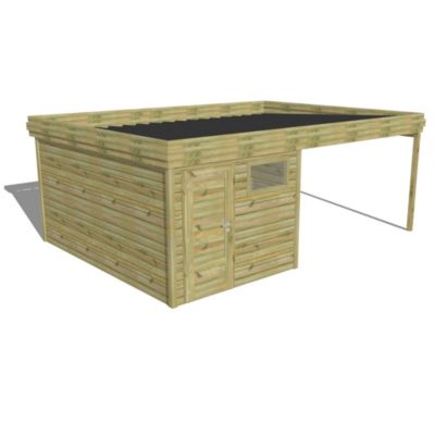 ABRI DE JARDIN bois Pin autoclave 27mm - 6,14x4,34m / 26,7m2 - Bac acier - Abri Français