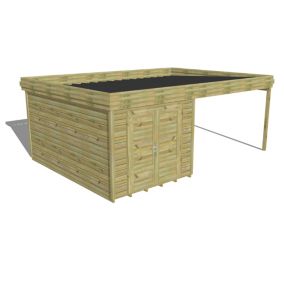 ABRI DE JARDIN bois Pin autoclave 27mm - 6,14x4,34m / 26,7m2 - Bac acier - Plancher bois