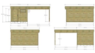 ABRI DE JARDIN bois Pin autoclave 27mm - 6,14x4,34m / 26,7m2 - Bac acier - Plancher bois