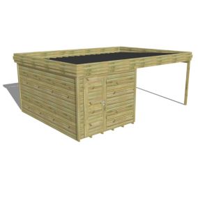 ABRI DE JARDIN bois Pin autoclave 27mm - 6,14x4,34m / 26,7m2 - Bac acier - Plancher bois