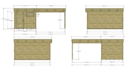 ABRI DE JARDIN bois Pin autoclave 27mm - 6,14x4,34m / 26,7m2 - Bac acier - Plancher bois