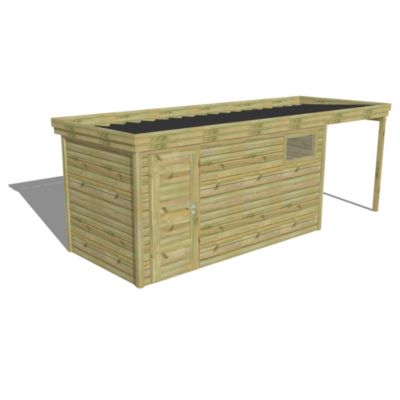 ABRI DE JARDIN bois Pin autoclave 27mm - 6,34x2,14m / 13,6m2 - Bac acier - Abri Français