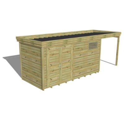 ABRI DE JARDIN bois Pin autoclave 27mm - 6,34x2,14m / 13,6m2 - Bac acier - Plancher bois