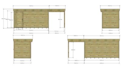 ABRI DE JARDIN bois Pin autoclave 27mm - 6,34x2,14m / 13,6m2 - Bac acier - Plancher bois