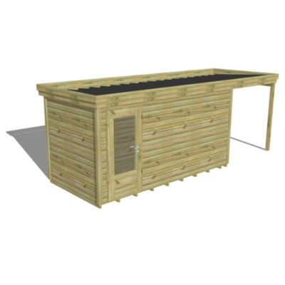 ABRI DE JARDIN bois Pin autoclave 27mm - 6,34x2,14m / 13,6m2 - Bac acier - Plancher bois