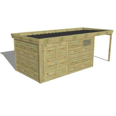 ABRI DE JARDIN bois Pin autoclave 27mm - 6,34x2,64m / 16,7m2 - Bac acier - Abri Français