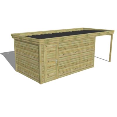 ABRI DE JARDIN bois Pin autoclave 27mm - 6,34x2,64m / 16,7m2 - Bac acier - Abri Français