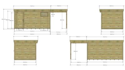 ABRI DE JARDIN bois Pin autoclave 27mm - 6,34x2,64m / 16,7m2 - Bac acier - Plancher bois