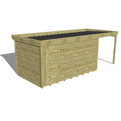 ABRI DE JARDIN bois Pin autoclave 27mm - 6,34x2,64m / 16,7m2 - Bac acier - Plancher bois