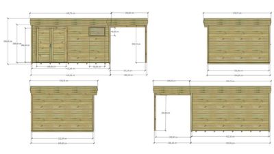 ABRI DE JARDIN bois Pin autoclave 27mm - 6,34x3,44m / 21,8m2 - Bac acier - Plancher bois