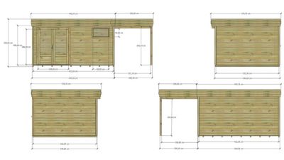 ABRI DE JARDIN bois Pin autoclave 27mm - 6,34x3,44m / 21,8m2 - Bac acier - Plancher bois