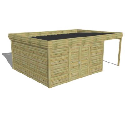 ABRI DE JARDIN bois Pin autoclave 27mm - 6,34x4,34m / 27,5m2 - Bac acier - Abri Français