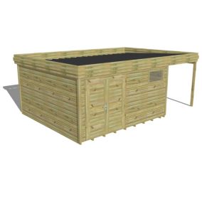 ABRI DE JARDIN bois Pin autoclave 27mm - 6,34x4,34m / 27,5m2 - Bac acier - Plancher bois