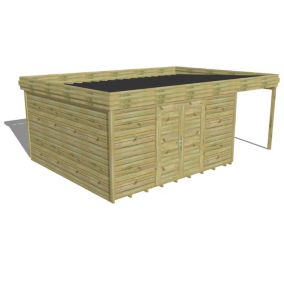 ABRI DE JARDIN bois Pin autoclave 27mm - 6,34x4,34m / 27,5m2 - Bac acier - Plancher bois