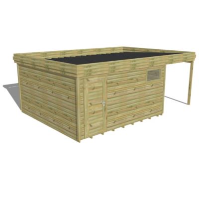 ABRI DE JARDIN bois Pin autoclave 27mm - 6,34x4,34m / 27,5m2 - Bac acier - Plancher bois