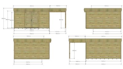 ABRI DE JARDIN bois Pin autoclave 27mm - 6,34x4,34m / 27,5m2 - Bac acier - Plancher bois