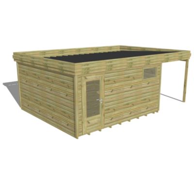 ABRI DE JARDIN bois Pin autoclave 27mm - 6,34x4,34m / 27,5m2 - Bac acier - Plancher bois