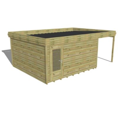 ABRI DE JARDIN bois Pin autoclave 27mm - 6,34x4,34m / 27,5m2 - Bac acier - Plancher bois