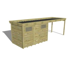 ABRI DE JARDIN bois Pin autoclave 27mm - 6,94x2,14m / 14,9m2 - Bac acier - Plancher bois