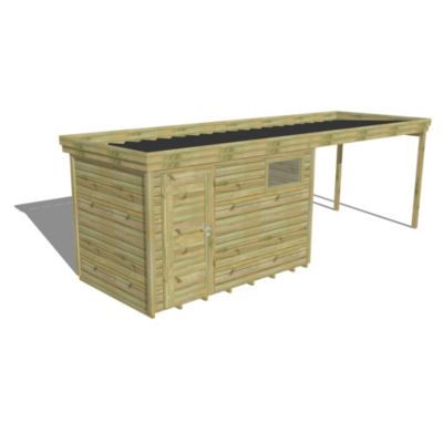 ABRI DE JARDIN bois Pin autoclave 27mm - 6,94x2,14m / 14,9m2 - Bac acier - Plancher bois