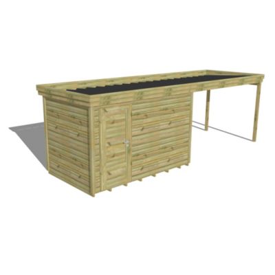 ABRI DE JARDIN bois Pin autoclave 27mm - 6,94x2,14m / 14,9m2 - Bac acier - Plancher bois