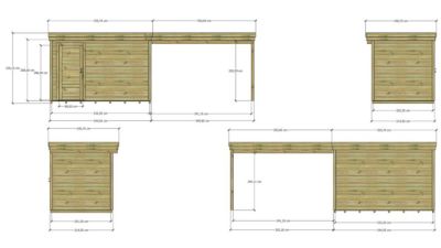 ABRI DE JARDIN bois Pin autoclave 27mm - 6,94x2,14m / 14,9m2 - Bac acier - Plancher bois