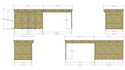 ABRI DE JARDIN bois Pin autoclave 27mm - 6,94x2,14m / 14,9m2 - Bac acier - Plancher bois